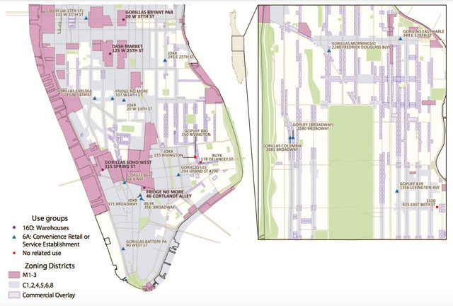 Using mapping technology, Gale's office and BetaNYC found the sites that fall outside of proper zoning regulations.